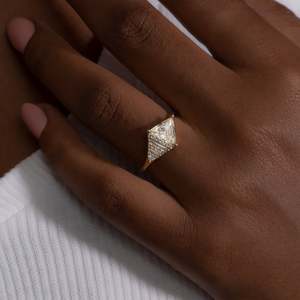 Triangle Cut Diamond Engagement Ring 14k solid Gold Pave Setting Geometric Classic Women's Fine Jewelry - Product Image 6