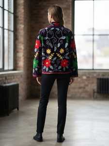 Handmade Deep <b>Purple</b> Suzani Jacket Women Embroidered Cotton Coat Vintage Boho Floral Jacket Traditional Uzbek Style Suzani - Product Image 3