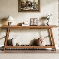 Console moderne en bois massif avec étagère de rangement et base en tréteaux pour entrée et salon