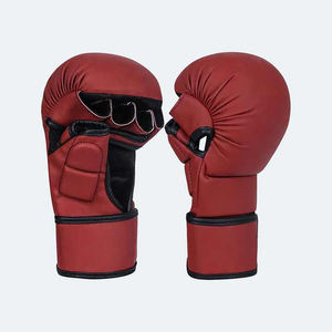 Red Half Finger Faux Leather MMA Gloves with Hook and Loop Closure Adjustable Wrist <b>Strap</b> Unisex for Boxing - Product Image 1