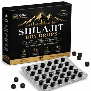 Shilajit himalayen authentique en gouttes sèches 500mg, comprimés de shilajit pur riches en acide fulvique et oligo-éléments pour soutenir l'énergie et la résistance. - Product Image 1