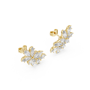 Pendientes de Aro con Moissanita Corte Marquesa y Racimo Floral, Oro Amarillo de 18K, Certificado IGI, para Aniversario y Fiesta - Product Image 4