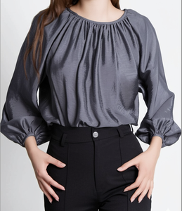 Camisa Elegante Casual para Mujer, Estilo Urbano, Color Sólido, Primavera-Verano, Fabricación Vietnamita, Corte Regular, Secado Rápido - Product Image 5