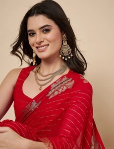 KV Women's Woven Banarasi Georgette <b>Saree</b> (<b>Red</b>) - Product Image 4
