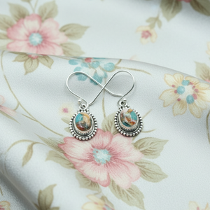 Vintage Oyster Turquoise <b>Drop</b> <b>Earrings</b> 925 Sterling <b>Silver</b> Rose Gold & Yellow Gold Plated Handmade Statement Jewelry for Women - Product Image 1