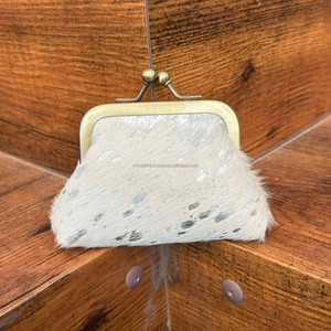 Nouveau Vintage métallique peau de vache porte-monnaie en cuir véritable changement sacs à main avec fermoir femmes voyage Mini portefeuilles carte porte-monnaie - Product Image 4