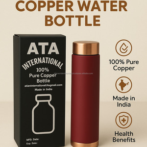 Botella de agua de gimnasio de cobre puro 100%, botella de agua potable directa para viajes y deportes con estampado indio, fabricada en India - Product Image 5