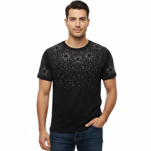 Camiseta de Hombre con Logotipo Personalizado, con Pedrería, Estilo Lujoso con Cristales, Talla Grande, Estilo Y2K-Hip-Hop, 100% Algodón - Product Image 4