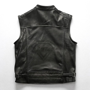 Chaleco de Cuero Genuino para Hombre, Estilo Motociclista, Cierre de Cremallera, Múltiples Bolsillos, Sin Mangas, Prenda Exterior Informal de Moda, OEM ODM - Product Image 4