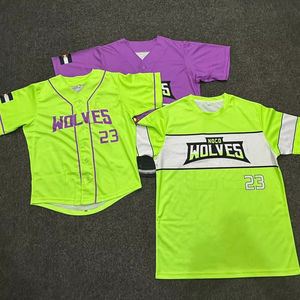 Half Sleeve Polyester Six-Button Custom Sublimation <b>Neon</b> Color Baseball Uniform Softball Jerseys 220 Grams Moisture-Wicking - Product Image 1