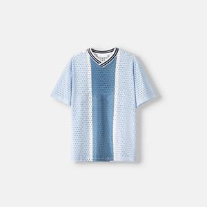 Custom Mesh V Neck T Shirt Contrast Panel Breathable Short Sleeve Sports Jersey Streetwear Wholesale - Product Image 1