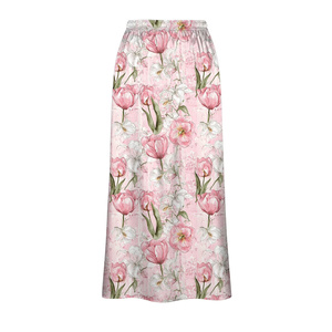 Women's Floral Chiffon A-Line <b>Skirt</b> Elastic Waist Soft <b>Pink</b> Tulip Print Full-Length Spring Style Elegant Woven <b>Satin</b> All Seasons - Product Image 1