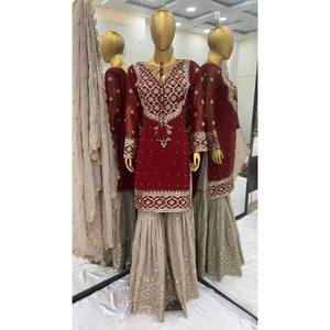 Ensemble haut-pantalon palazzo et dupatta en mousseline de soie pour soirée, avec broderies, élégant et stylé - Product Image 3