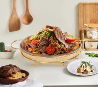Plat à chafing rond en acier inoxydable doré avec couvercle et poignées pour service de buffet