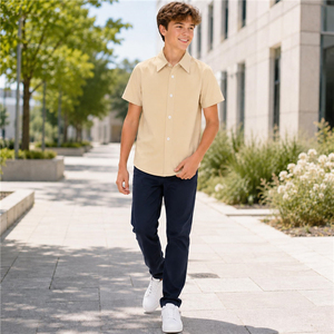Uniforme Escolar de Verano para Niños, Camisa Ligera Multicolor con Logotipo Personalizado, Camisa de Vestir con Cuello y Botones para Niños - Product Image 3