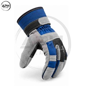 Guantes de Trabajo Color Azul Rey, Gris y Negro con Refuerzo de Gamuza en la Palma, Puño Ajustable y Costuras en Contraste - Product Image 3