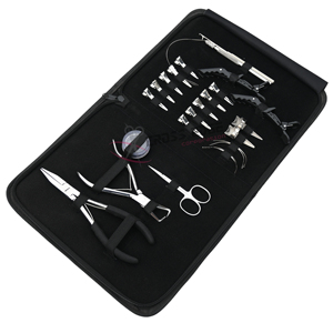 Hair Extension <b>Tools</b> <b>Kit</b> with Stainless Steel Hair Extension Pliers Wire Loop Threader Mini Scissor Silver Salon Clips Finger - Product Image 1