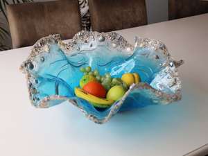 Bol en résine fait main motif océan avec flocons et accents argentés – Idées de décoration intérieure, bol décoratif, idées cadeaux, art géode, art en résine - Product Image 2