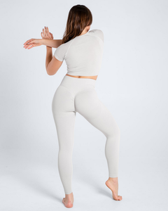 Solid Breathable Sports V-Neck <b>Crop</b> <b>Top</b> T-Shirt & High Waist Bum Lift Leggings Yoga Set for Women Activewear Gym Fitness Outfit - Product Image 5