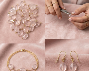 Connecteurs de breloques en quartz rose doux plaqué or 18 carats pour la fabrication de boucles d'oreilles, bracelets et colliers - Product Image 1
