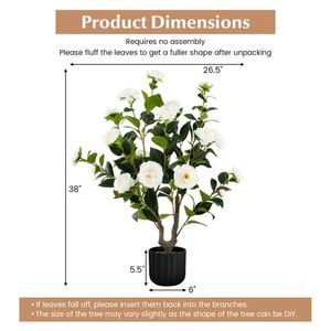 2 Pezzi Albero di Camelia Artificiale da 38 Pollici, Fiore Finto in Plastica, Vaso in Cemento Bianco, per Matrimoni, Natale, Capodanno, Compleanno - Product Image 3