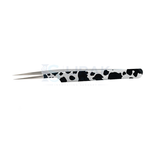 Pince à épiler professionnelle pour extensions de cils, motif vache, en acier inoxydable, pointe de précision, pour usage en salon - Product Image 1
