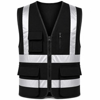 Nouveau Gilet de Sécurité Noir en Maille Polyester Imperméable 2026 avec Bandes Réfléchissantes, Fermeture Éclair et Poches Avant/Arrière – Tenue de Travail pour Usine