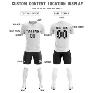 Ensemble de maillots de football sublimés personnalisés pour hommes, col en V, blanc et noir, shorts, évacuation de l'humidité, coupe athlétique toutes saisons - Product Image 2