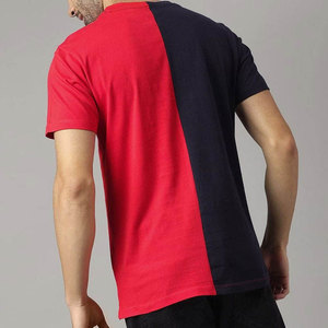 Best Price Men's <b>Short</b> <b>Sleeve</b> T-Shirt Red And Navy Blue Contrast Print Jersey Cotton Casual O-Neck Regular Fit - Product Image 4