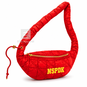 Bolso de cintura personalizado NSPDK Sorority, rojo y dorado, estilo casual, con logo bordado y cierre de cremallera para ropa griega femenina. - Product Image 1