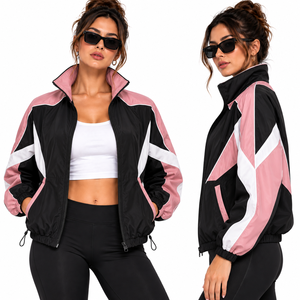 <b>women</b> pink color block windbreaker jacket wholesale retro streetwear zip up track top lightweight casual running jackets <b>coat</b> - Product Image 1