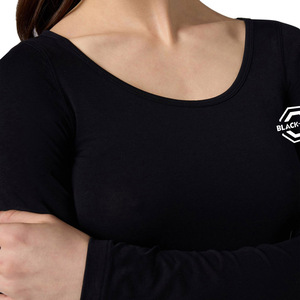 Women's <b>Black</b> Square Collar <b>Long</b> <b>Sleeve</b> <b>Crop</b> <b>Top</b> Slim Fit Knitted Solid Color Minimalist Style All Seasons Wear - Product Image 5