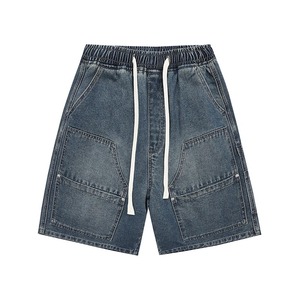 Custom Logo Acid Washed Hot Men Skate Shorts 100% Cotton Knitted Heavyweight Denim Mid Waist Zipper Fly Loose Fit Breathable - Product Image 3