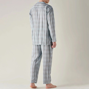 Ensemble de pyjama en coton à manches longues à carreaux pour homme, vêtements de nuit décontractés, tenue d'automne, longueur intégrale avec poches, tissu tissé doux - Product Image 2