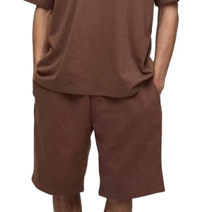 Ensemble T-shirt et short en coton marron uni pour homme, 2-en-1, taille mi-haute, logo avant, coupe ample, respirant, été, haute qualité, tenue décontractée - Product Image 5