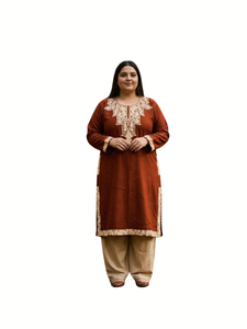 Safaa Authentic <b>Women's</b> Kashmiri Pheran - Premium Woolen Aari Embroidered Winter <b>Kurta</b> - Product Image 3