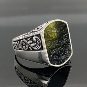 Elegant Genuine Moldavite <b>Ring</b> for Men | Raw Crystal in Sterling <b>Silver</b> | Certified Boho <b>Statement</b> Jewelry Unique Gift | 2026 - Product Image 5