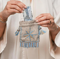 KOTAK DOMPET KAIN LINEN BUATAN TANGAN DENGAN HIASAN BUNGA, TALI SERUT, BORDRAN, Rumbai, MANIK-MANIK, UNTUK UANG KEMBALI/PERMEN, BERGAYA SENI INDIA YANG EKZOTIS