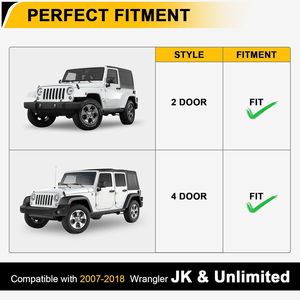 Parafanghi Anteriori e Posteriori Compatibili con Jeep Wrangler JK JKU 2007-2018, Set di 4 Pezzi per Fuoristrada - Product Image 6