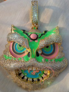 Collier pendentif tête de lion verte en laiton doré avec micro-incrustation de zircon, bijou fantaisie pour cadeau de fête - Product Image 1