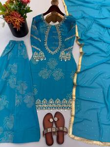 New Designer Georgette Solid Party Wear <b>Top</b>-Plazzo and Dupatta with Heavy Embroidery - Product Image 3