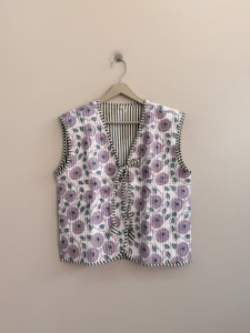 Chaleco de Algodón Bordado con Flores para Mujer, Prenda Exterior Informal, Bordado a Mano, Transpirable, Estilo sin Cuello - Product Image 5