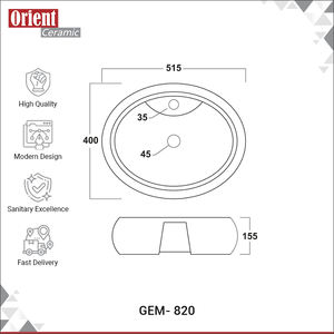 Lavabo de Sobremesa de Cerámica Blanca de Diseño de Lujo, de Alta Calidad, Ampliamente Utilizado, con Certificación ISO, Suministro al por Mayor - Product Image 3