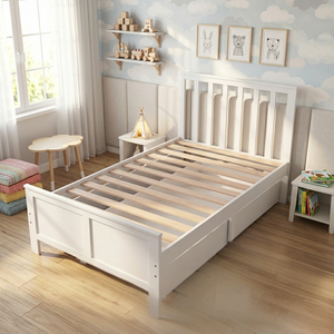 Lit pour tout-petit en bois massif blanc, taille double, avec rangement, style scandinave, lit pour enfants - Product Image 1
