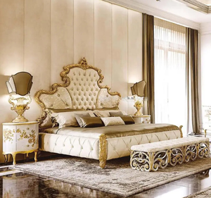 Ensemble de chambre à coucher de luxe en acajou classique de style royal européen, sculpté à la main, avec revêtement de qualité supérieure, pour hôtel ou maison - Product Image 2