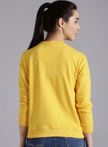 <b>Women's</b> Yellow Printed Crew Neck Sweatshirt Regular Fit Full Sleeve Knitted Cotton Autumn Wear - Product Image 3
