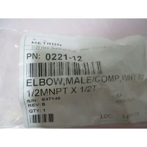 Coudière Metron 0221-12, Mâle/Comp. WHT PP, 1/2 MNPT - Équipements et pièces semi-conductrices d'occasion de qualité supérieure, disponibles dans le monde entier - Product Image 5