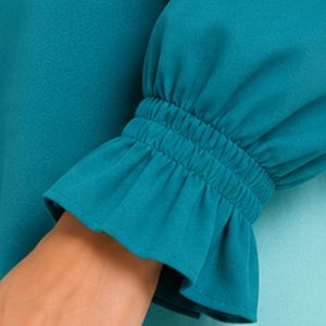 Ensemble chemisier brodé et jupe longue pour femme, bleu sarcelle et bleu piscine, manches longues, boutonnage, taille haute, tenue modeste deux pièces OEM - Product Image 5