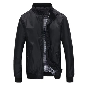 Chaqueta de Hombre con Cuello Alto y Forro a Cuadros Negro Azabache, Ligera, con Cierre Frontal, Estilo Casual, OEM - Product Image 1