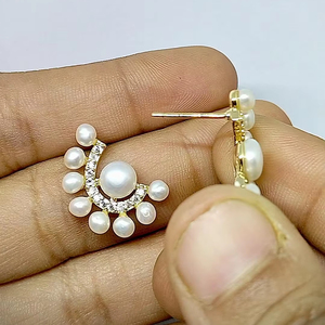 Pendientes de Perlas de Agua Dulce de Lujo, Diseño Redondo, Pendientes de Latón Chapados en Oro para Mujer, Joyería para Bodas y Fiestas - Product Image 2